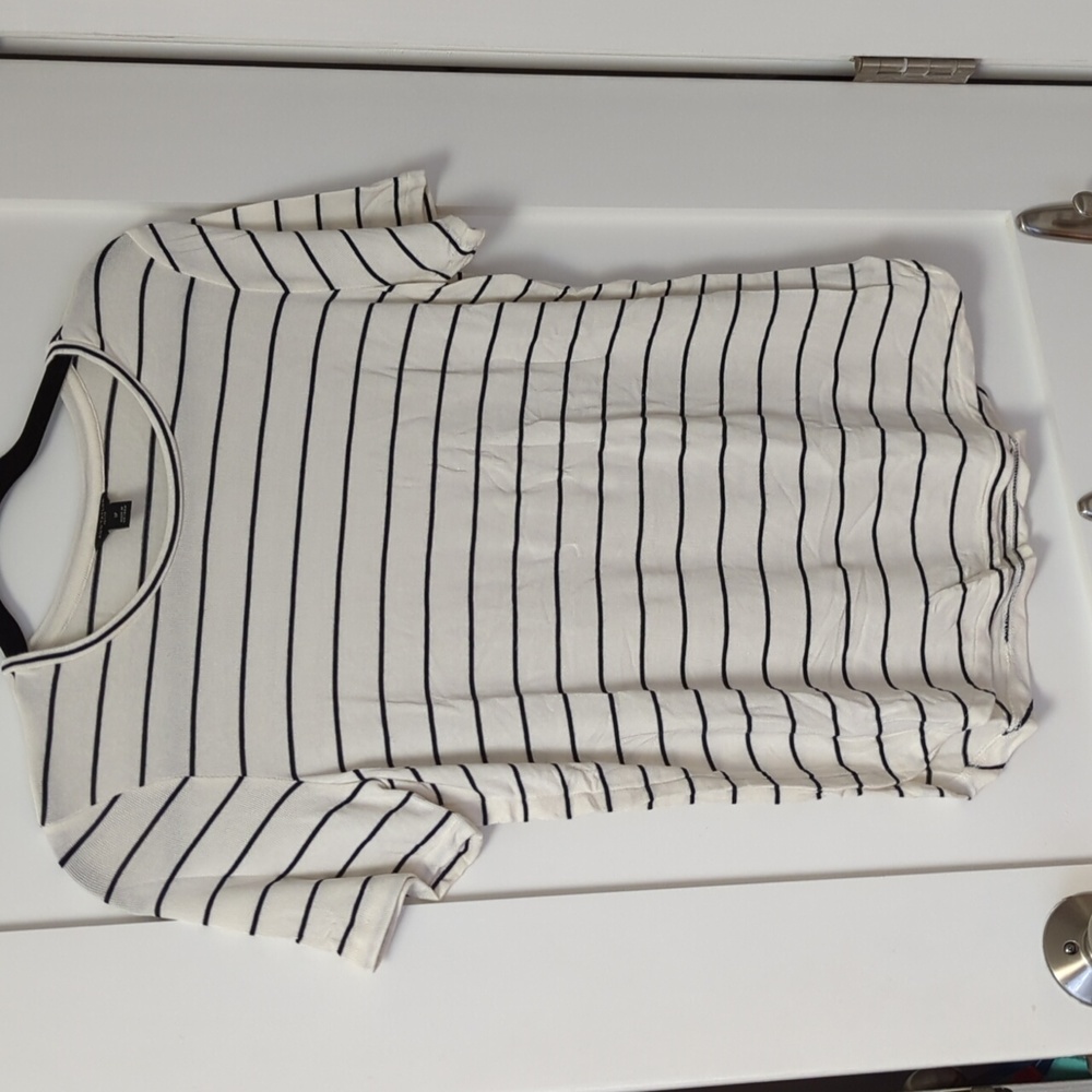 Ann Taylor Cream and Navy striped knit T-shirt